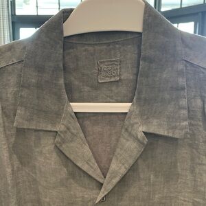 120% Lino Men's Grey Linen Short-Sleeve Button-Down Shirt